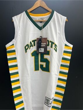 Patriots #15 White Green Yellow Sleeveless Basketball Jersey